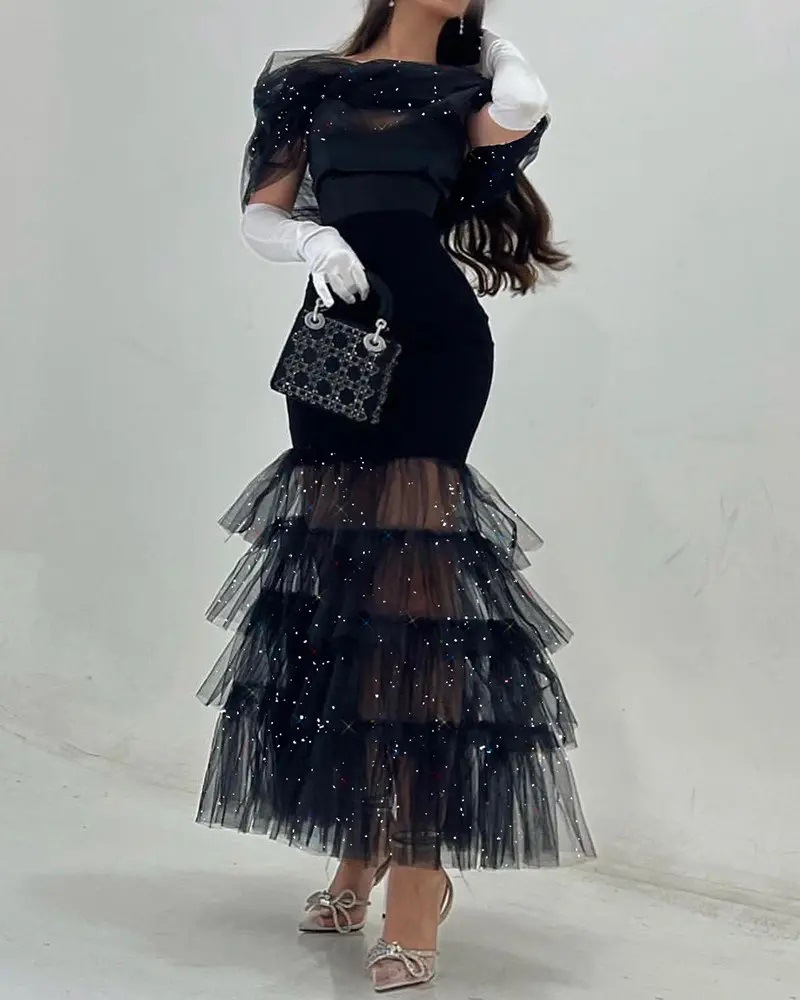 Celine Sexy Black Mesh Splicing Dress - Shepicker