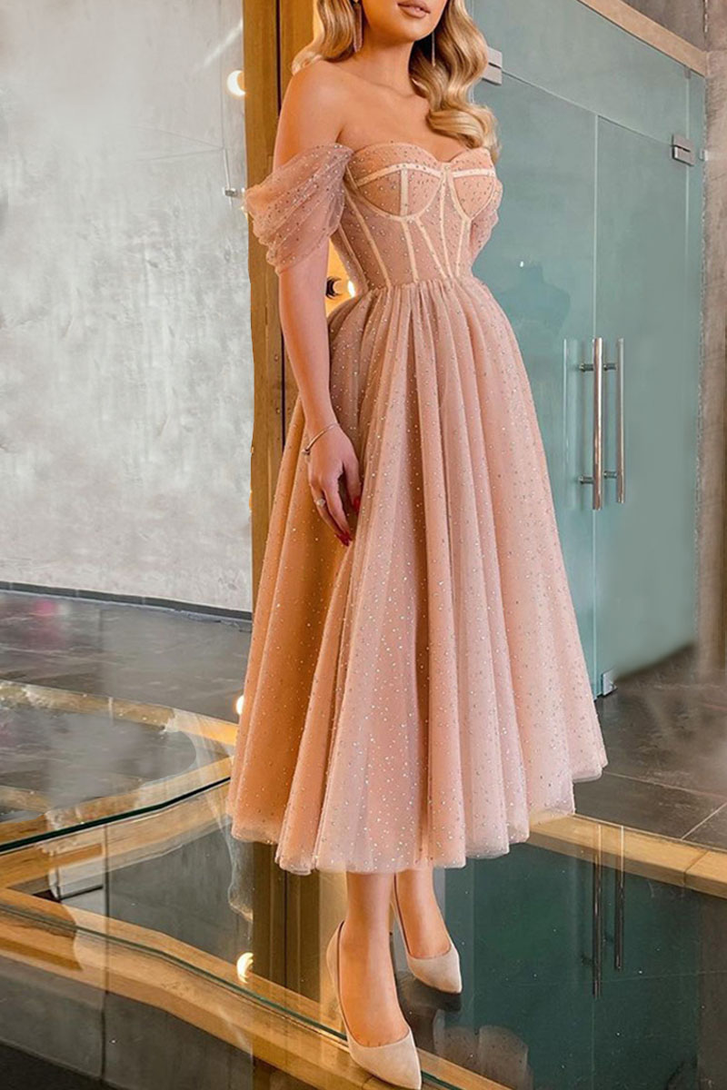 Solid Color Off Shoulder Party Elegant Dress