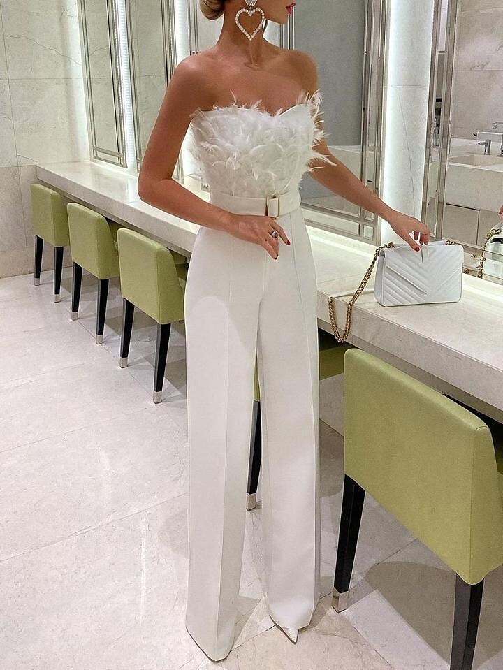 Greta Fashionable Party Feather Bustier Jumpsuit