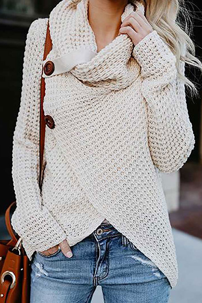 Lucie Asymmetric Neck Asymmetric Hem Plain Sweaters Pullover 