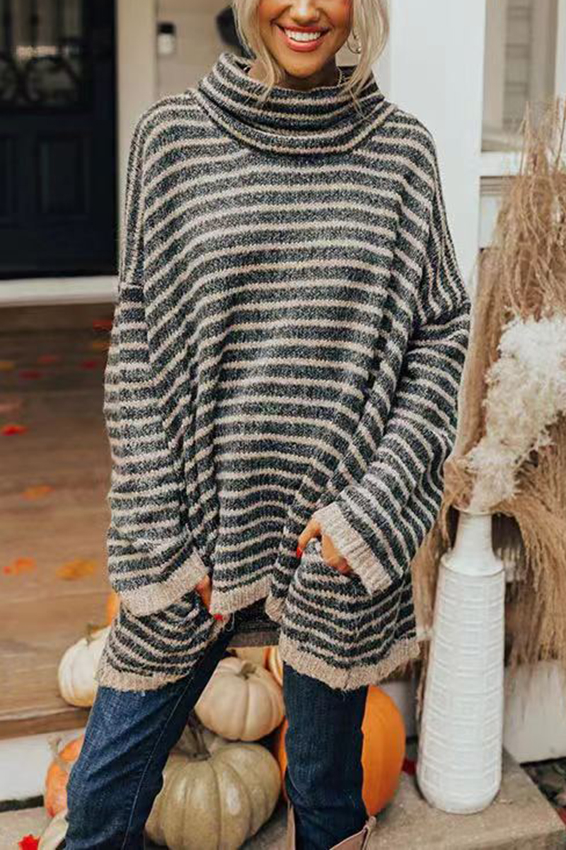 Shepicker Women'S Autumn And Winter Loose Striped Long-Sleeved Bottoming Sweater
