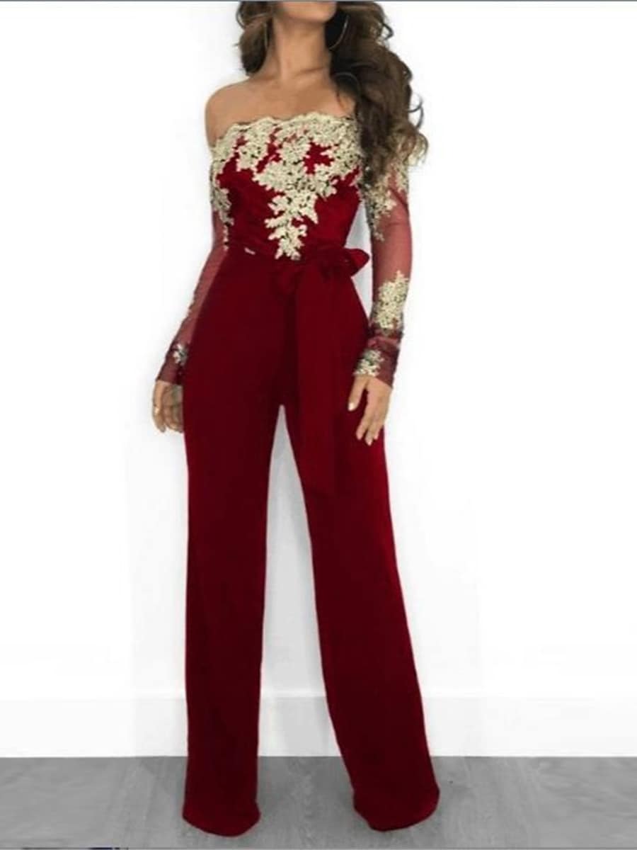 ShepickerLace Floral Off Shoulder Elegant Party Cocktail Jumpsuit for