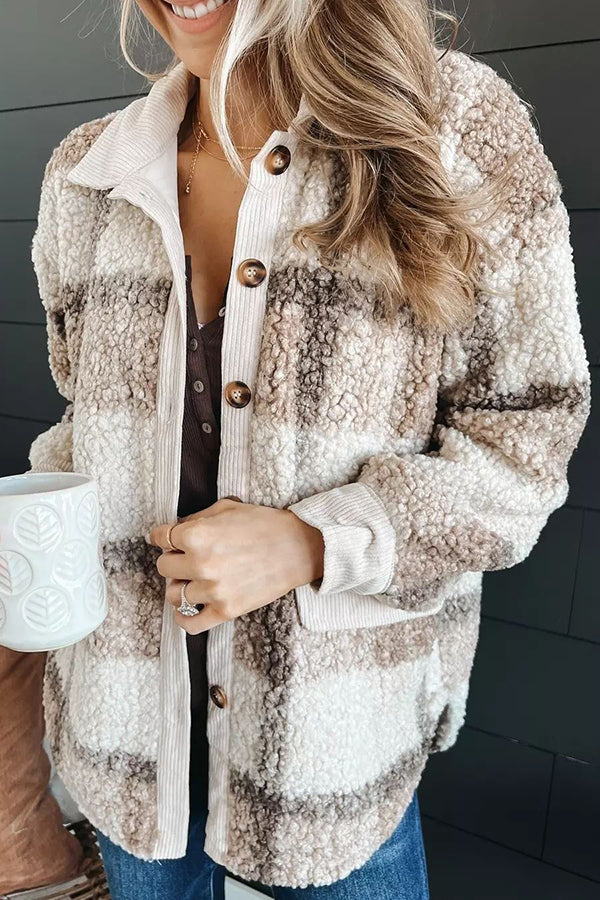 Shepicker Ladies Winter Warm Lamb Wool Plaid Tweed Jacket