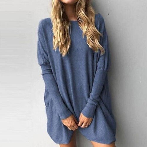 Women's T shirt Tee Tunic ArmyGreen Gray blue Red bean paste Plain Long Sleeve Casual Daily Basic Round Neck Long S