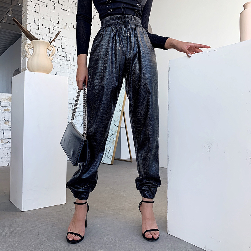 Jacqueline Casual Drawstring Leather Pants