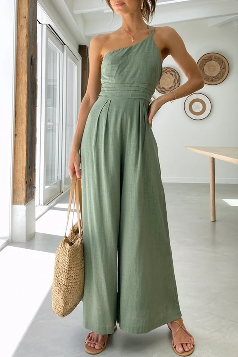 Sam One-Shoulder Pleated High-Waisted Wide Leg Jumpsuit