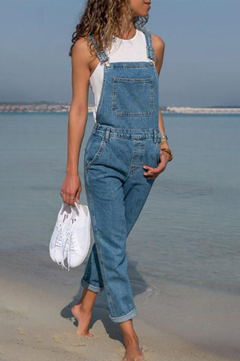 Mary Solid Color Loose Denim Overalls