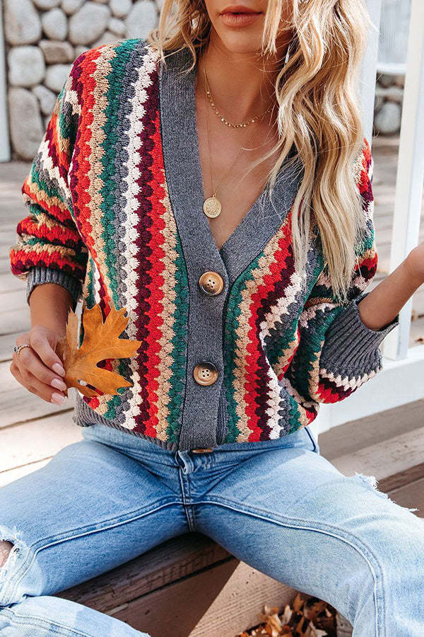Shepicker Casual Women'S Rainbow Knitted Cardigan Sweater