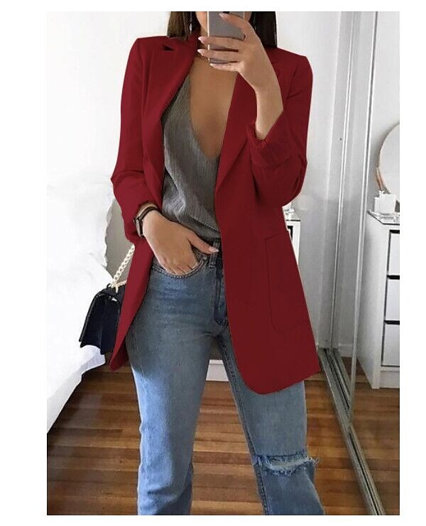 Shepicker Blazer with Pocket for Women Open Front Polyester Coat