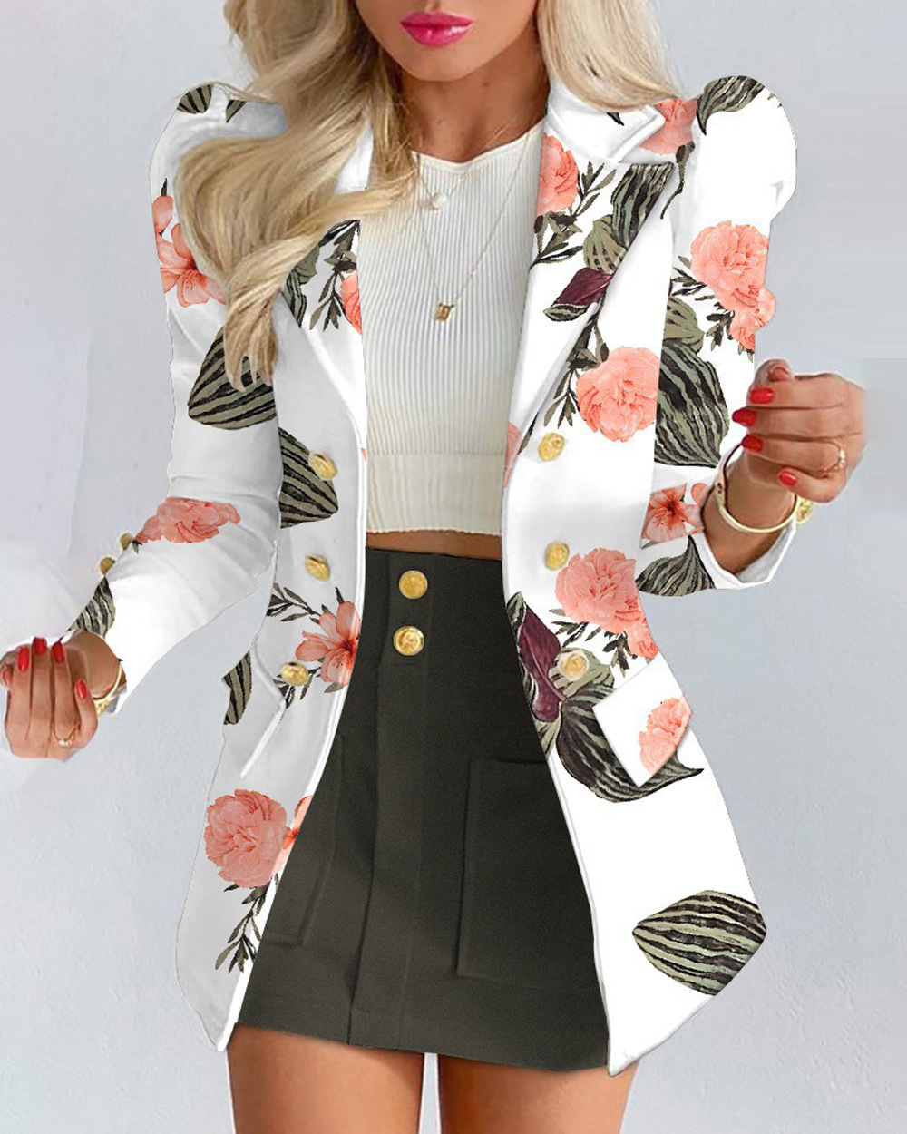 Shepicker Office Ladies Printed Suit Two Piece Set