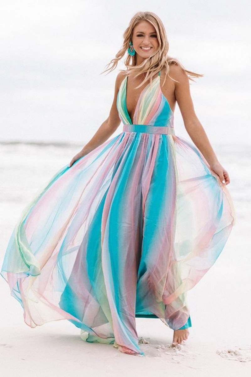 Sylvia Rainbow Sleeveless Swing Maxi Dress