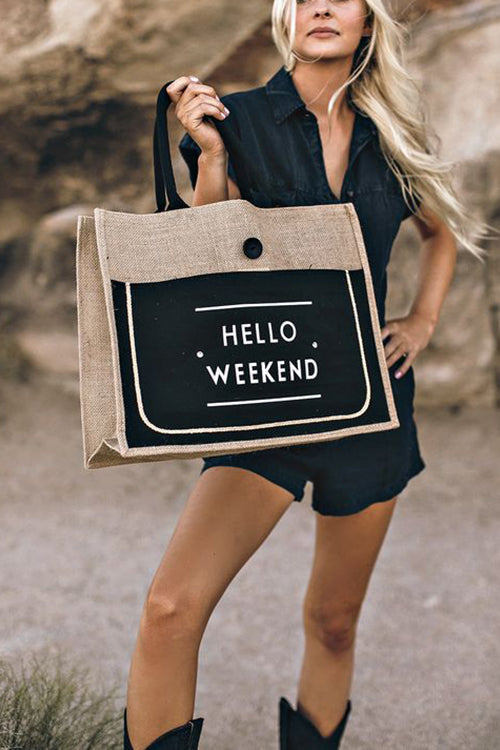 Melani Hello Weekend Jute Tote Bag