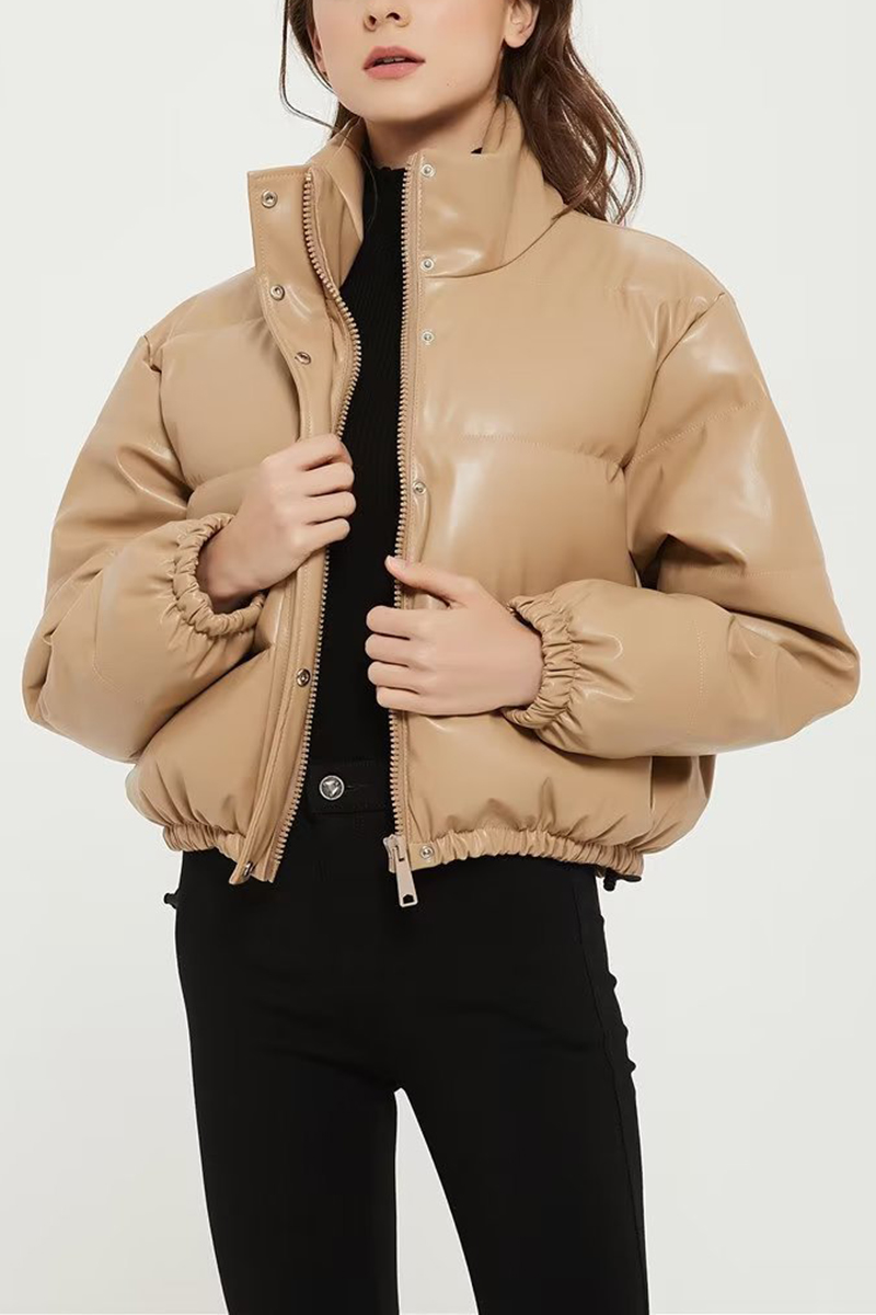 Shepicker Women'S Winter Warm Imitation Leather Cotton Jacket