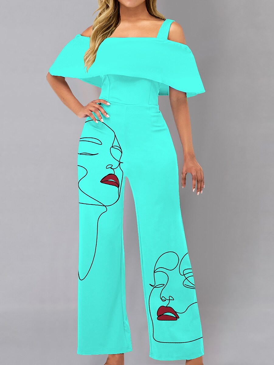 Women's Jumpsuit Print Off Shoulder Holiday Vacation Wide Leg Regular