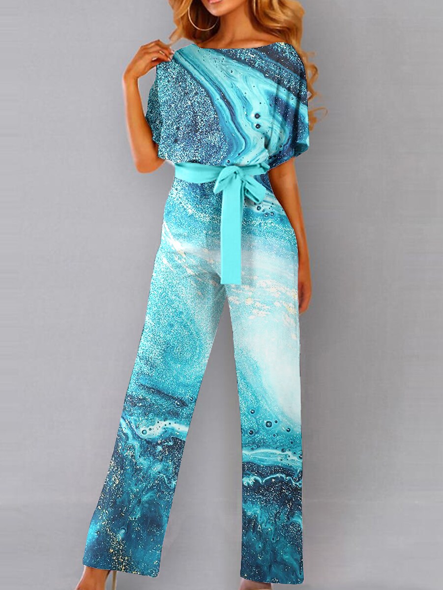 Shepicker Print Abstract Straight Regular Fit Short Sleeve Jumpsuit 