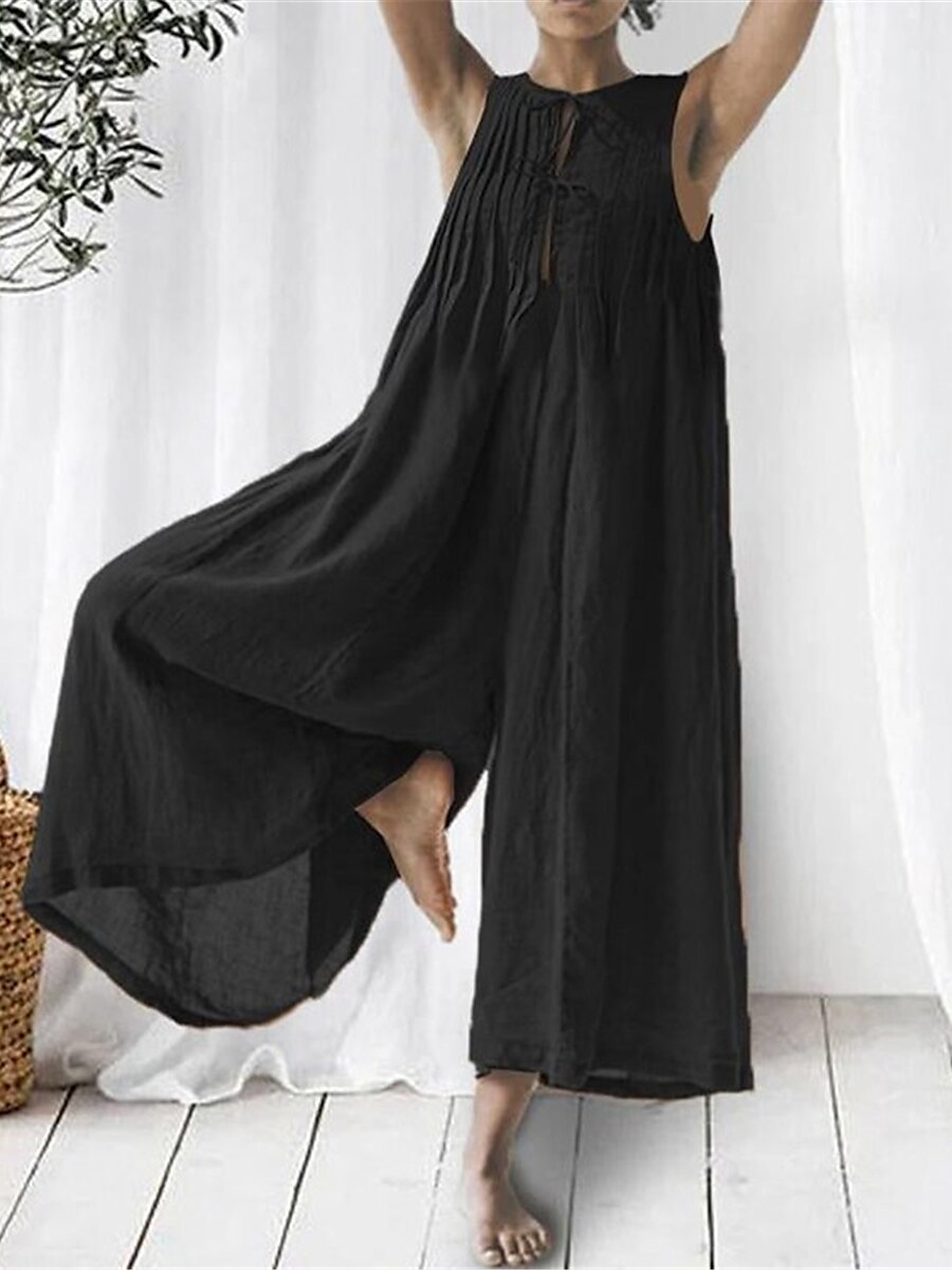 Shepicker Solid Color Daily Wide Leg Sleeveless Jumpsuit