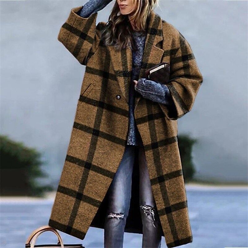 Shepicker Women's Winter Coat Warm Breathable Outdoor Daily Wear Vacation Going out Button Pocket Print Outerwear