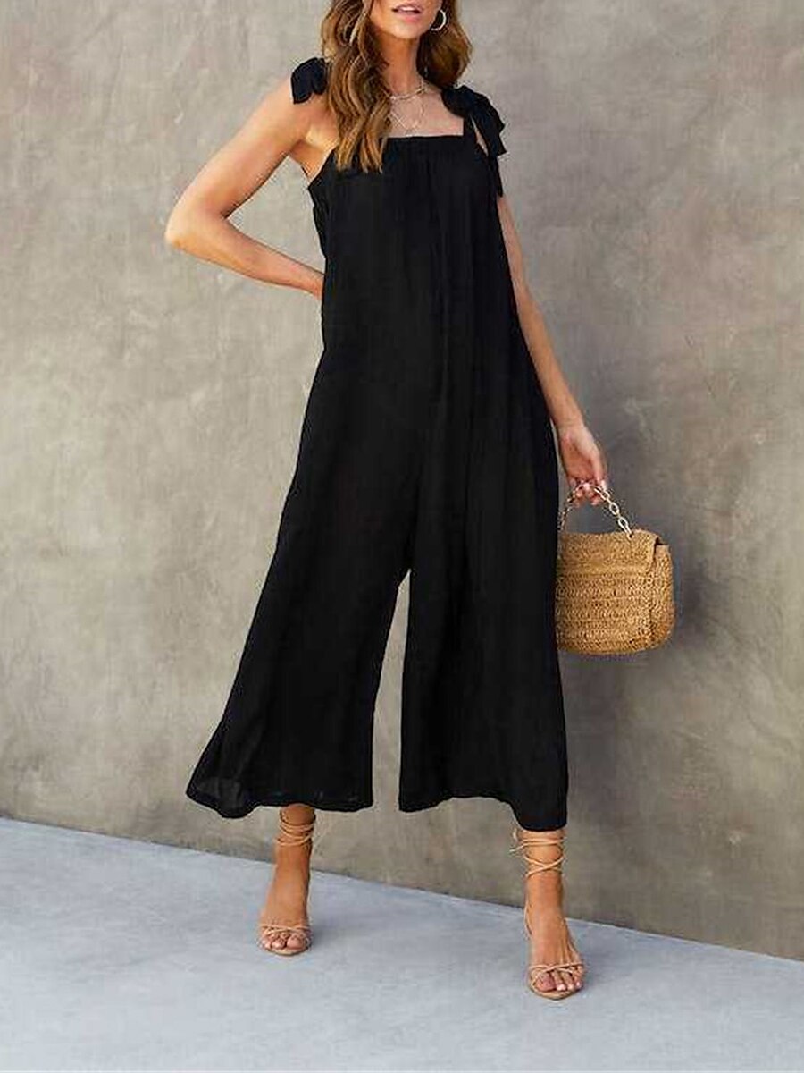 Shepicker Solid Color Basic Street Daily Regular Fit Sleeveless Jumpsuit