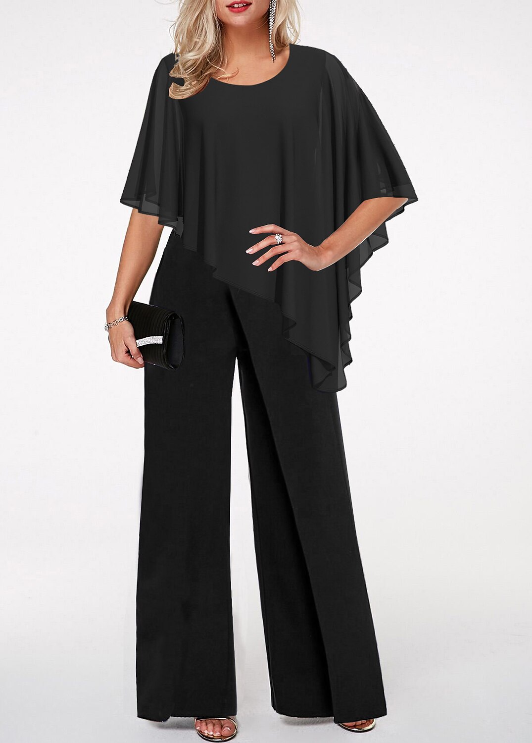 Shepicker Patchwork Cape Formal Daily Holiday Straight Sleeveless Jumpsuit