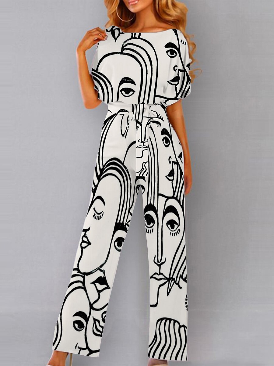 Shepicker Print Geometric Crew Neck Ordinary Daily Vacation Jumpsuit