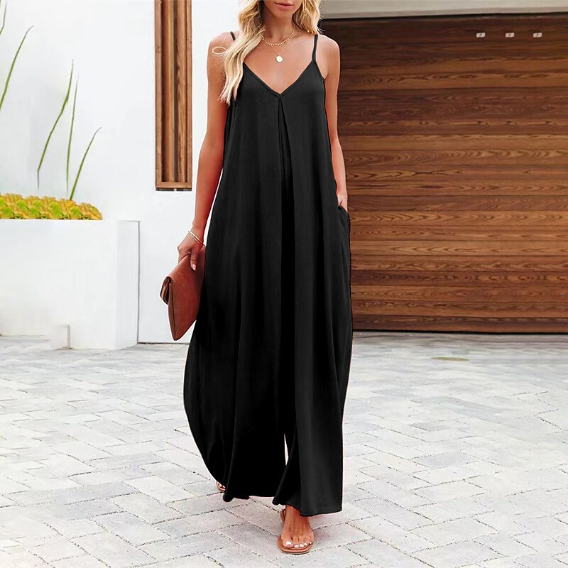 Shepicker Backless Pocket Solid Color V Neck Streetwear Spaghetti Stra
