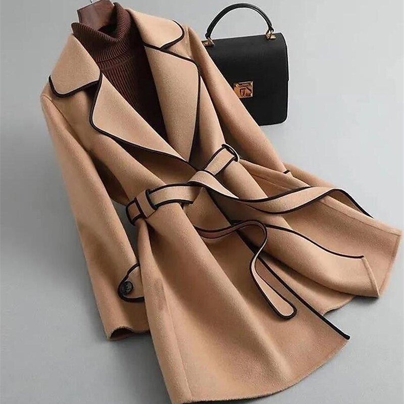 Shepicker Women's Winter Coat Warm Breathable Outdoor Office Work Lace up Pocket Open Front Turndown OL Style Elegant Modern Outerwear