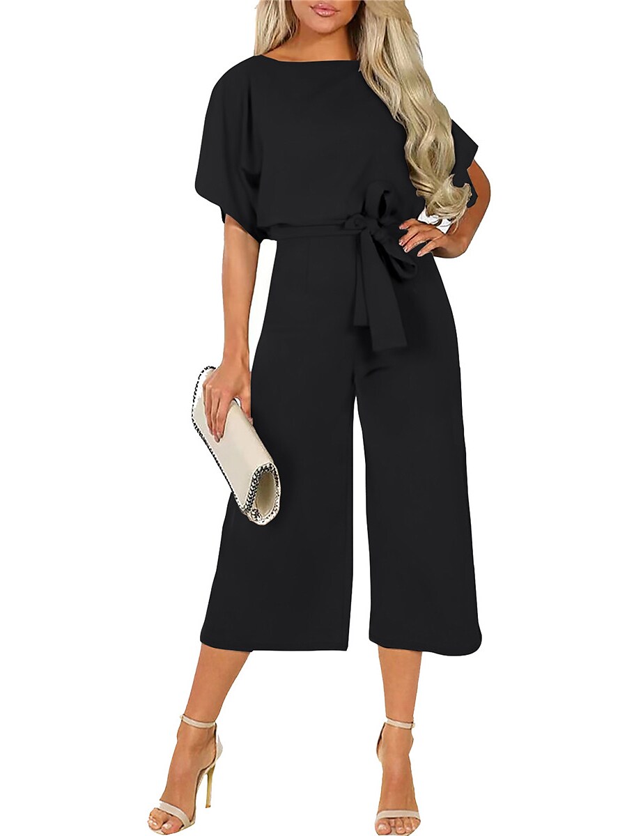 Shepicker Lace up Crew Neck Basic Jumpsuit for Women