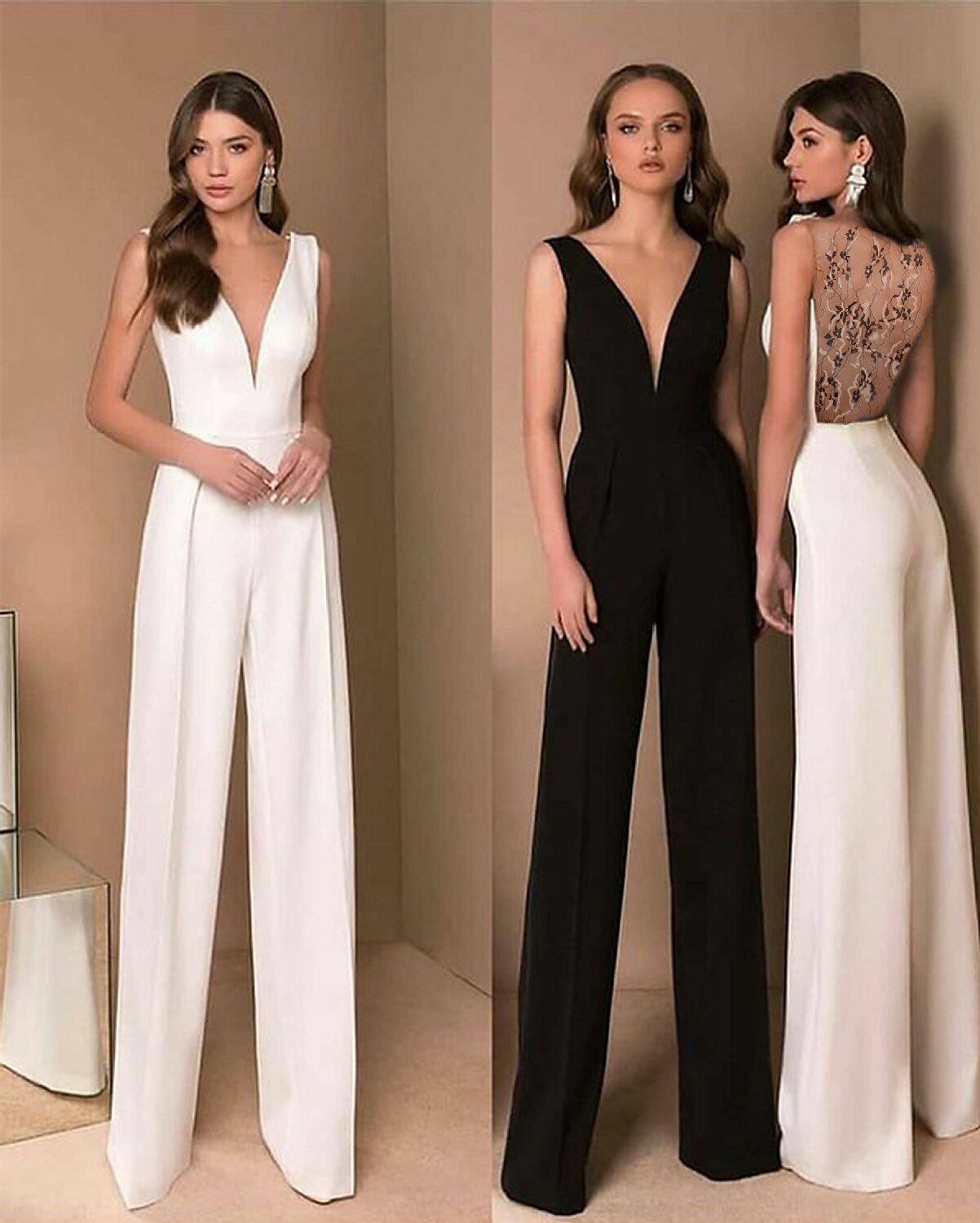 Shepicker V-Neck Sleeveless Lace Irregular Wide Leg Jumpsuits