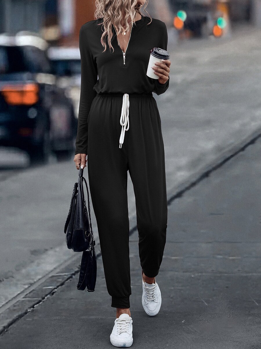 Shepicker Black Long Sleeve Solid Color Jumpsuit for Women