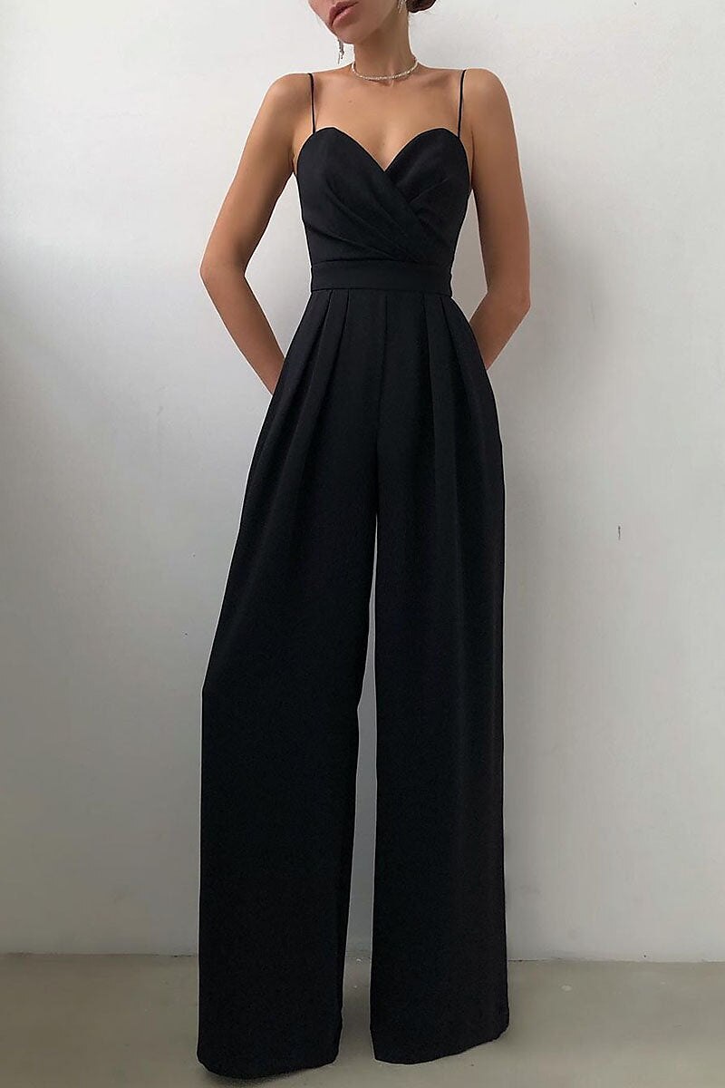 Shepicker High Waisted Suspenders Straight Drag Solid Color Jumpsuit
