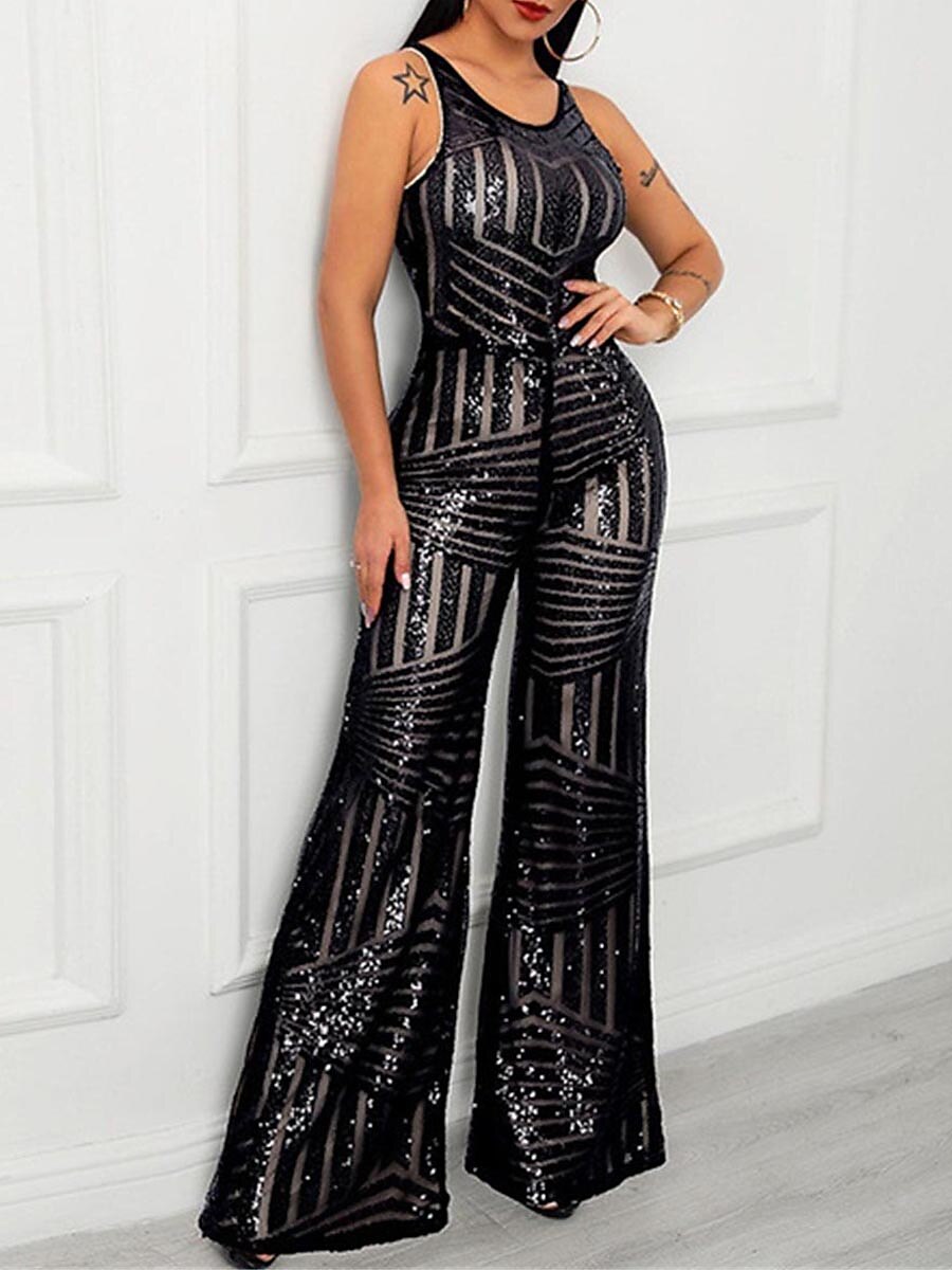 Shepicker Sequin Crew Neck Party Prom Regular Fit Sleeveless Jumpsuit
