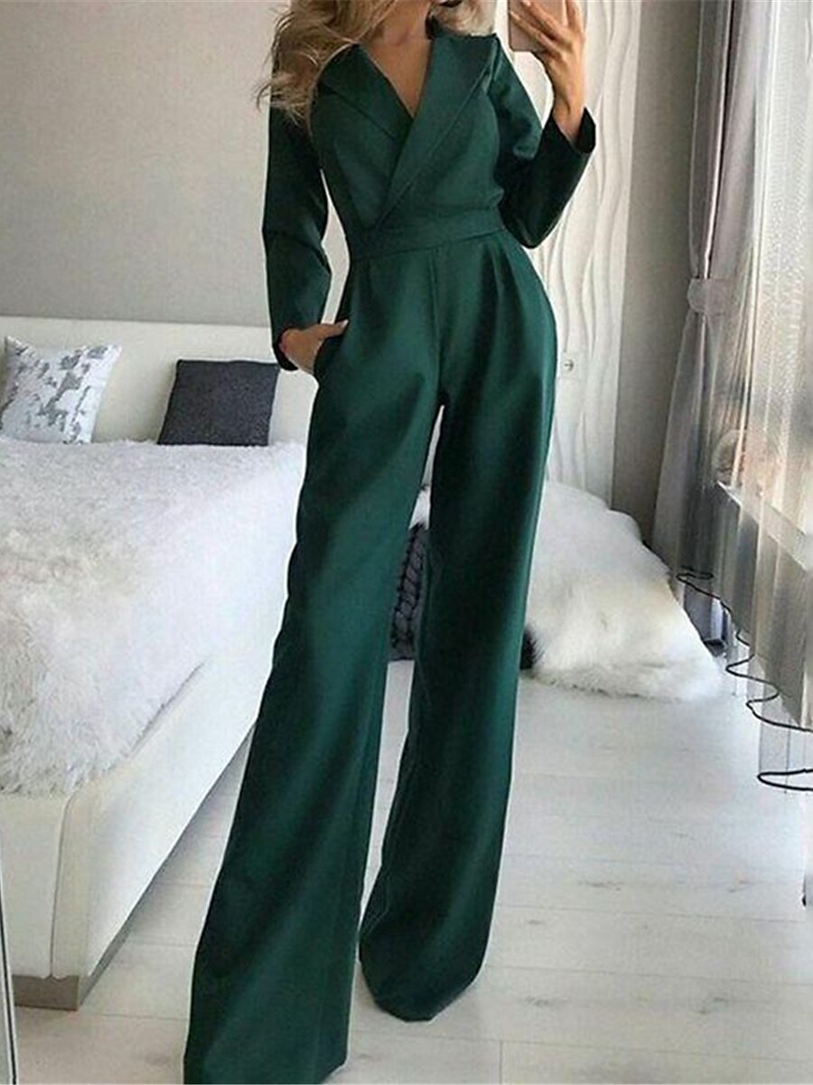 Shepicker Long Sleeve Green OL Jumpsuit with Pocket