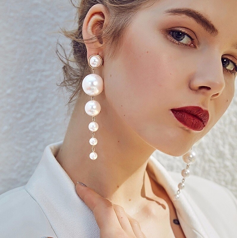 Shepicker 1 Pair Drop Earrings Dangle Earrings For Women'S Freshwater Pearl White Wedding Birthday Evening Party Pearl Alloy Beads