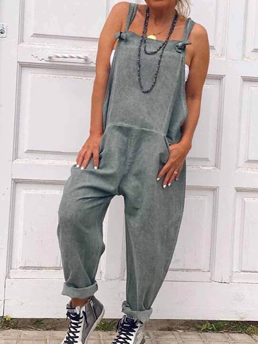 Shepicker Solid Color Square Neck Sleeveless Jumpsuit