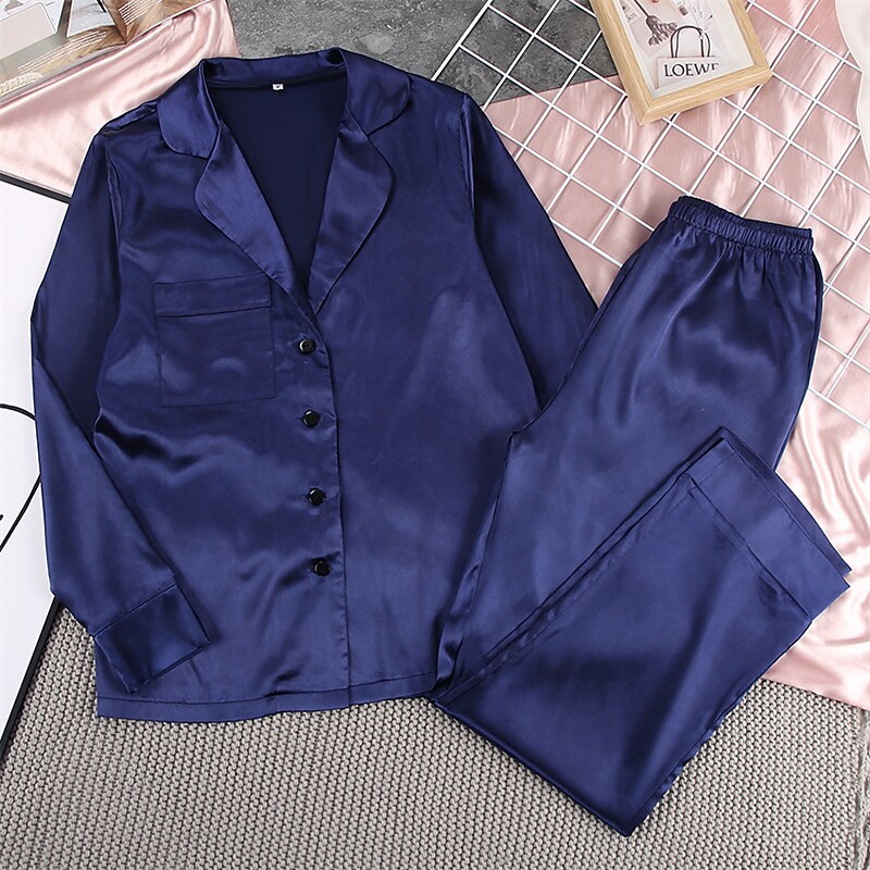 Shepicker Pure Color Simple Casual Satin Breathable Sets