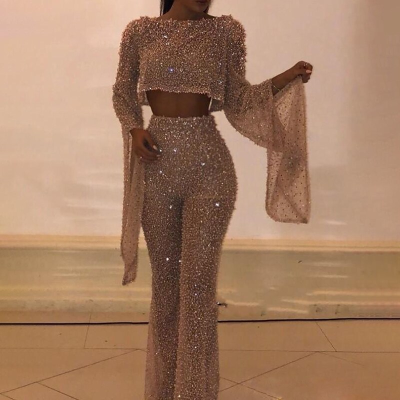 Shepicker Sexy Backless Long Sleeve Sequin Jumpsuit