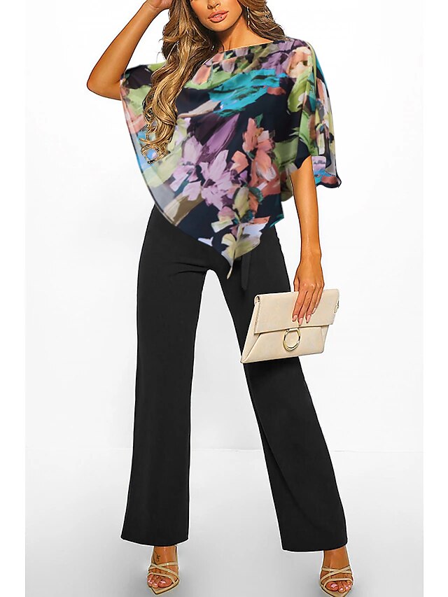 Shepicker Print Floral Crew Neck Elegant OL Sleeveless Jumpsuit for Women