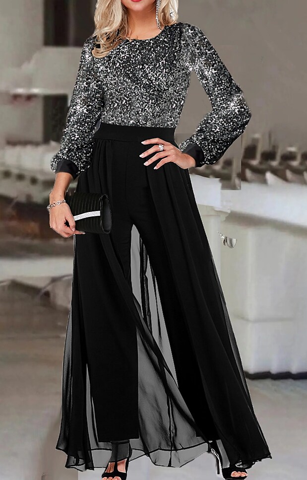 Women's Print OL Business Jumpsuit Black