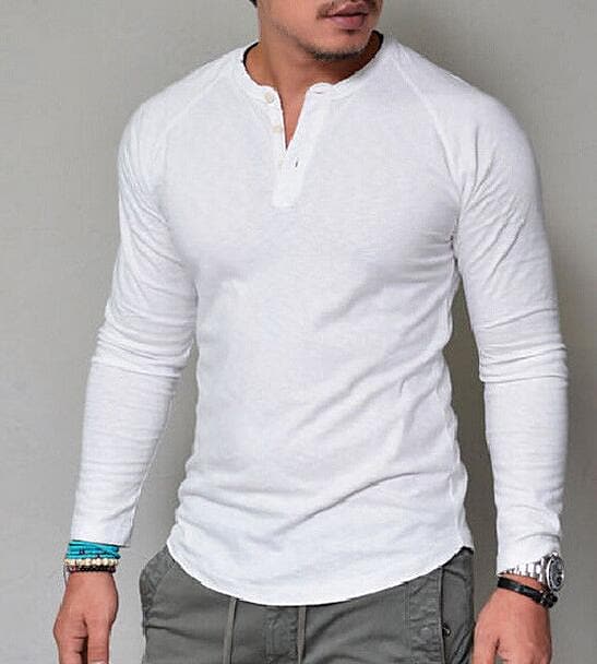 Fitted Henley Classic Muscle Long Sleeve T shirt