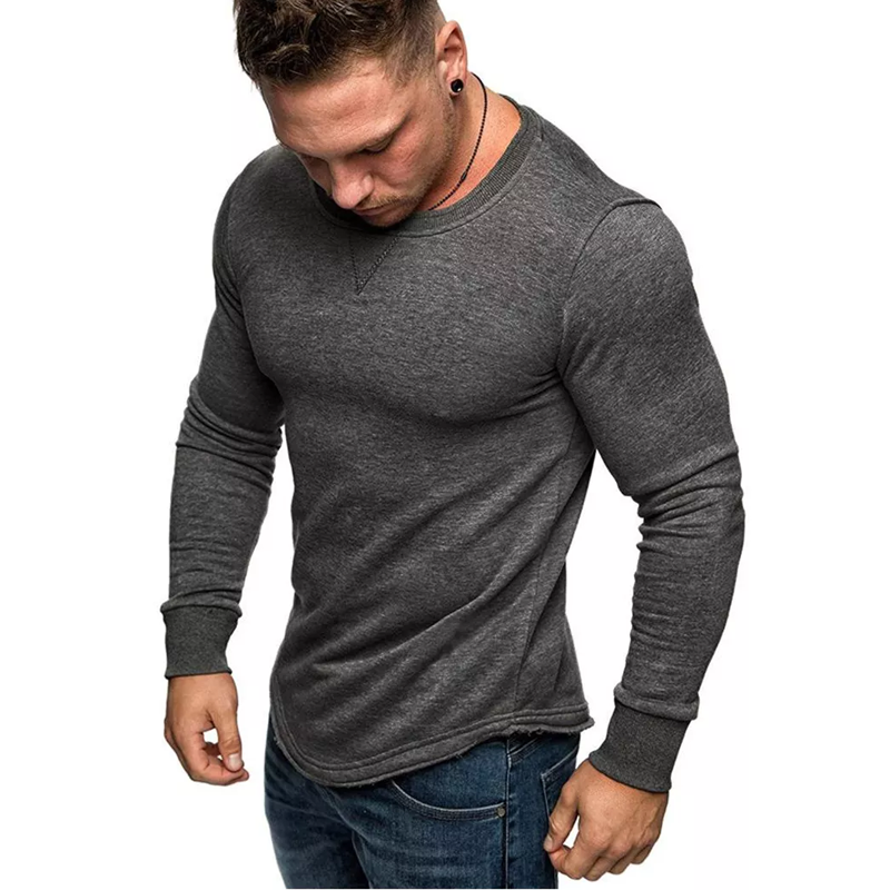 Gymstugan Solid Color Crew Neck Patchwork Long Sleeve T-Shirt