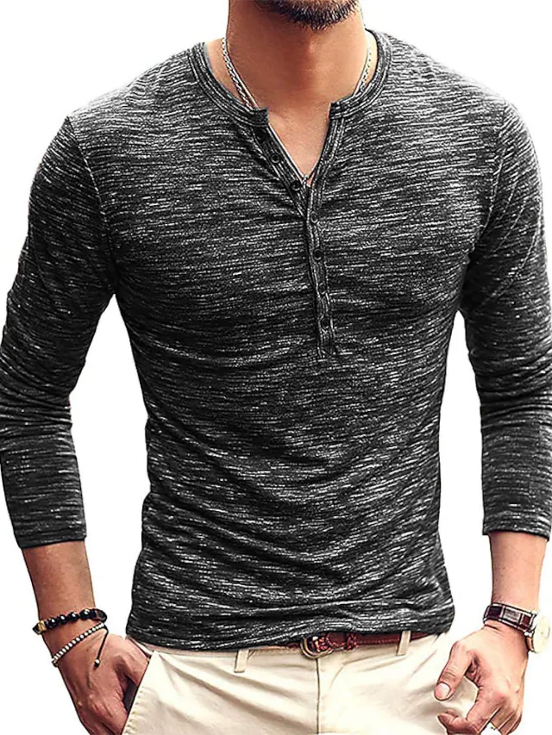Men's  Solid Color Casual Long Sleeve Henley Shirt