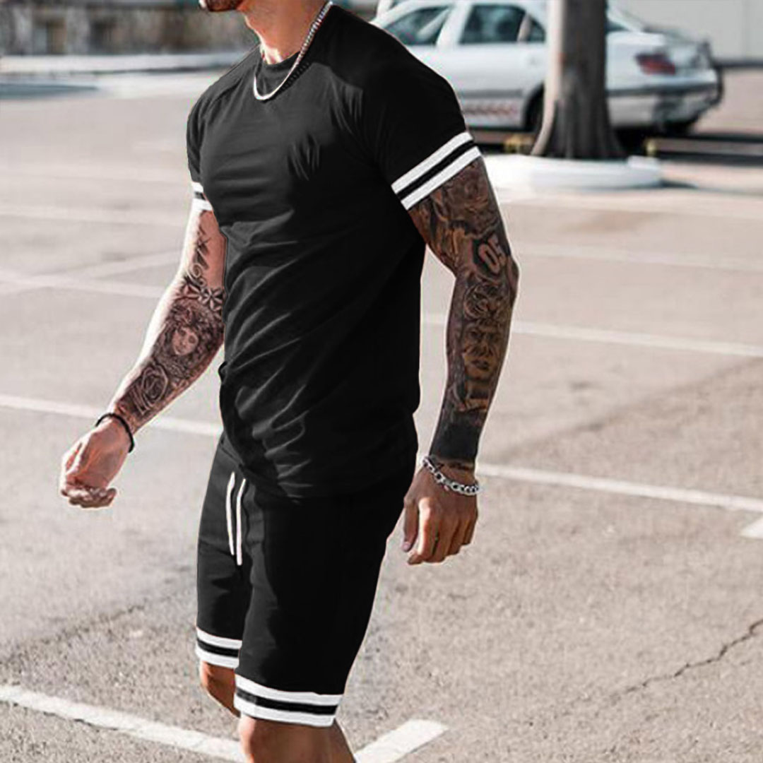 Men's Contrasting Colors Short-Sleeve Sport Suit