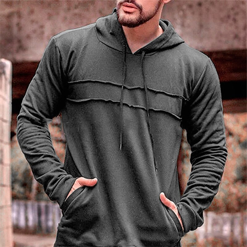 Men's Solid Colored Hooded Casual Sweatshirt