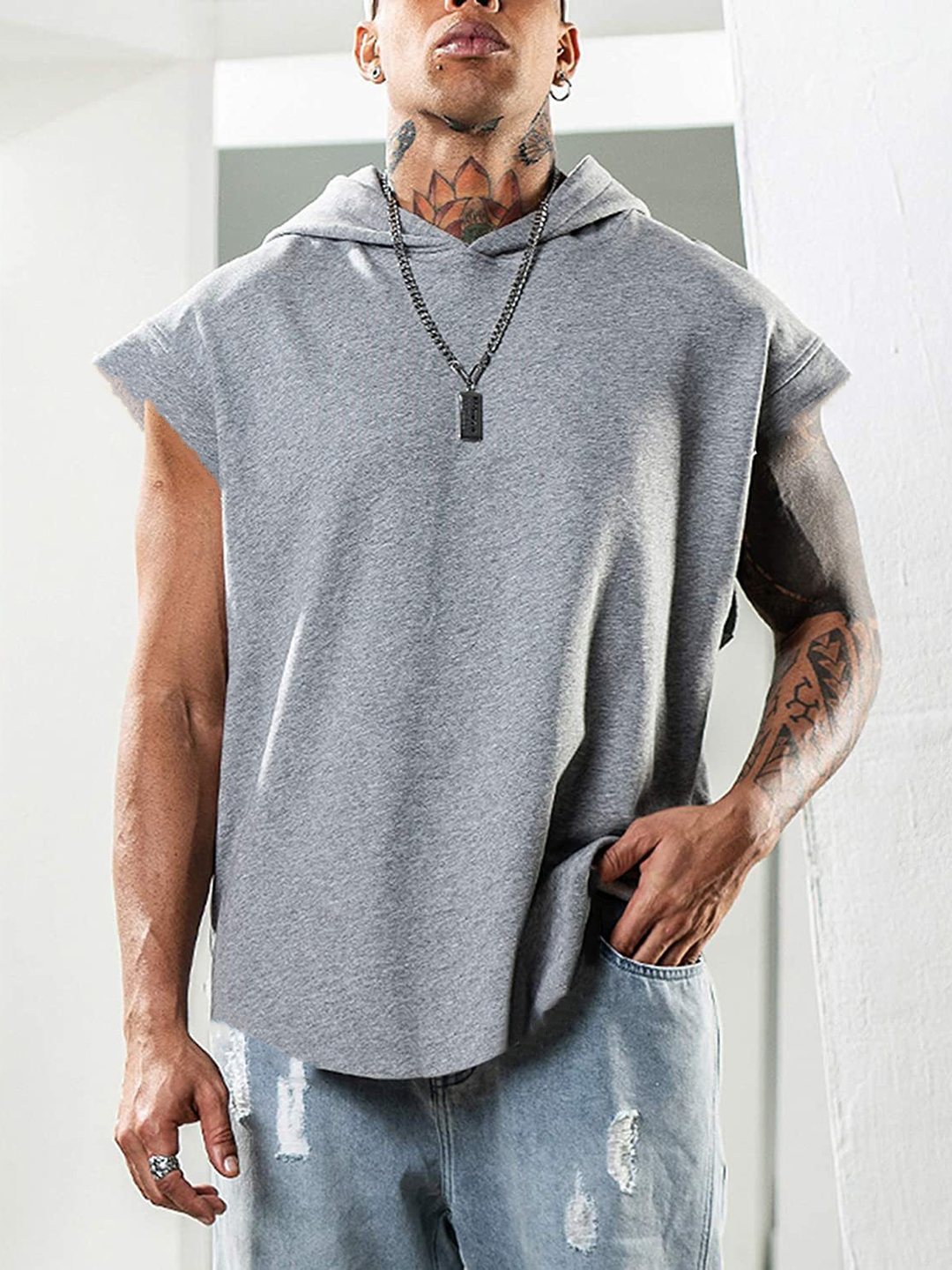 Men's Fitness Pullover Sports Hooded Vest