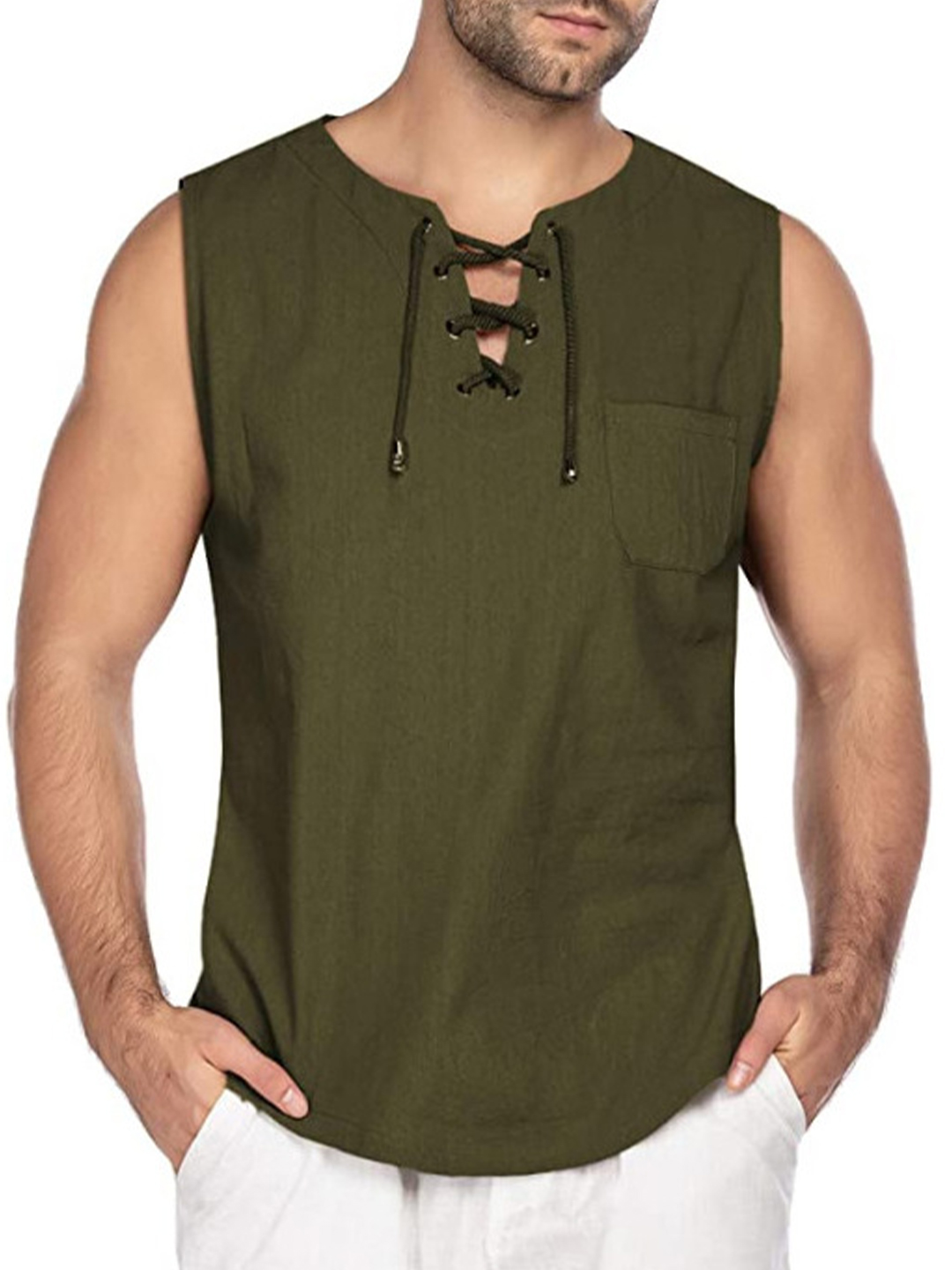 Men's Drawstring Solid Color Gym Vest