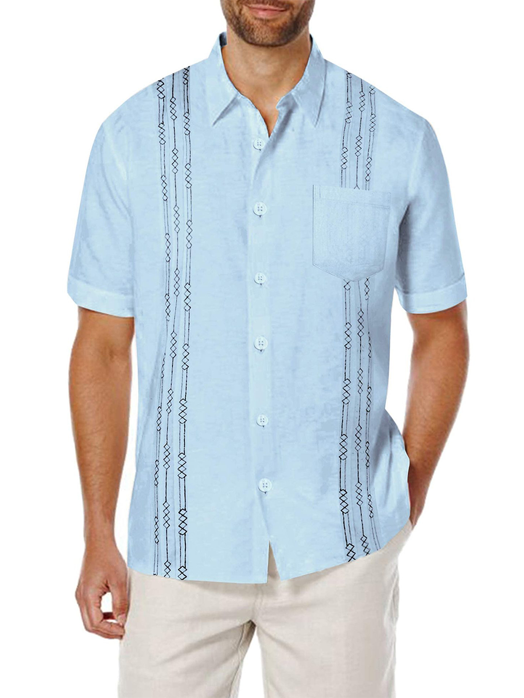 Men's Striped Patchwork Polo Collar Shirt