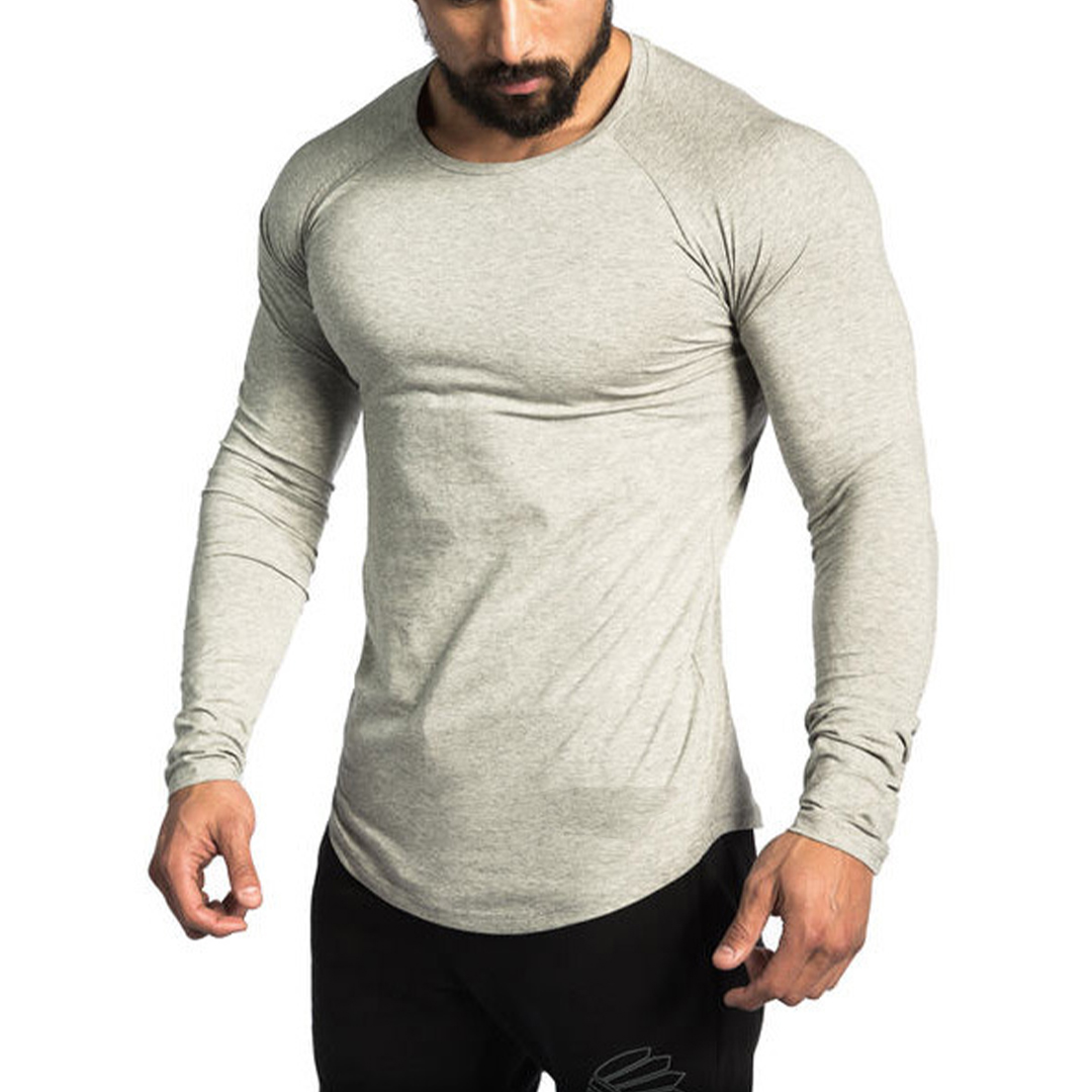 muscle fitness brother men's autumn sports running cotton elastic long-sleeved t-shirt foreign trade light board without logo