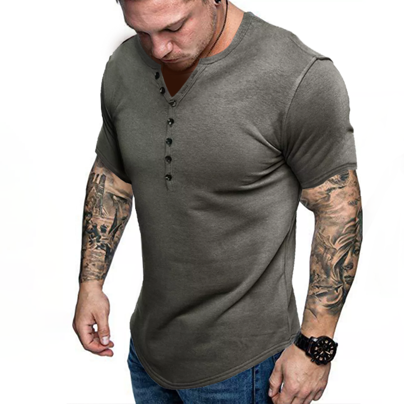 Men's V-neck Breathable Fitness Henry Shirt