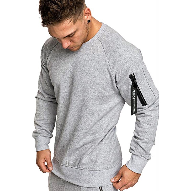 Men's Zipper Pocket Crew Neck Sport Sweatshirt