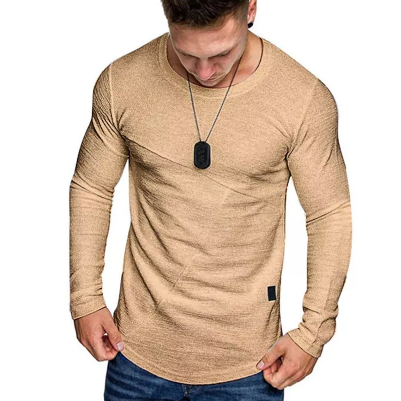 Gymstugan Textured Solid Color Cut Detail Crew Neck T-shirt